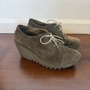 Fly London Yif Suede Wedges Brown Sz 39 (US 8.5) Casual Boho Comfort